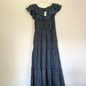 NWT GAP Blue Smocked Off-the-Shoulder Midi Dress